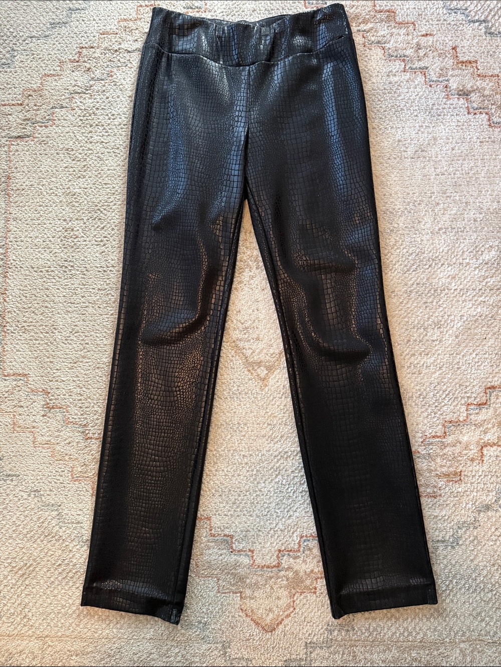 Women’s Black Faux Croc-Embossed Straight-Leg Pants